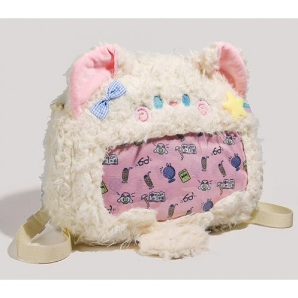 Animal shape plush transparent shoulder bag